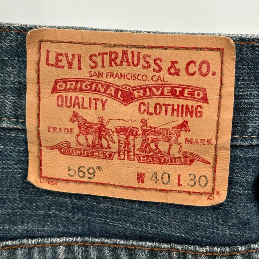 Levis 569 Loose Straight Jeans Mens 40x30‎ Medium Wash Blue Denim Baggy